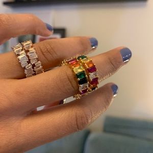 Yellow Gold Rainbow Baguette Ring ✨ free shipping